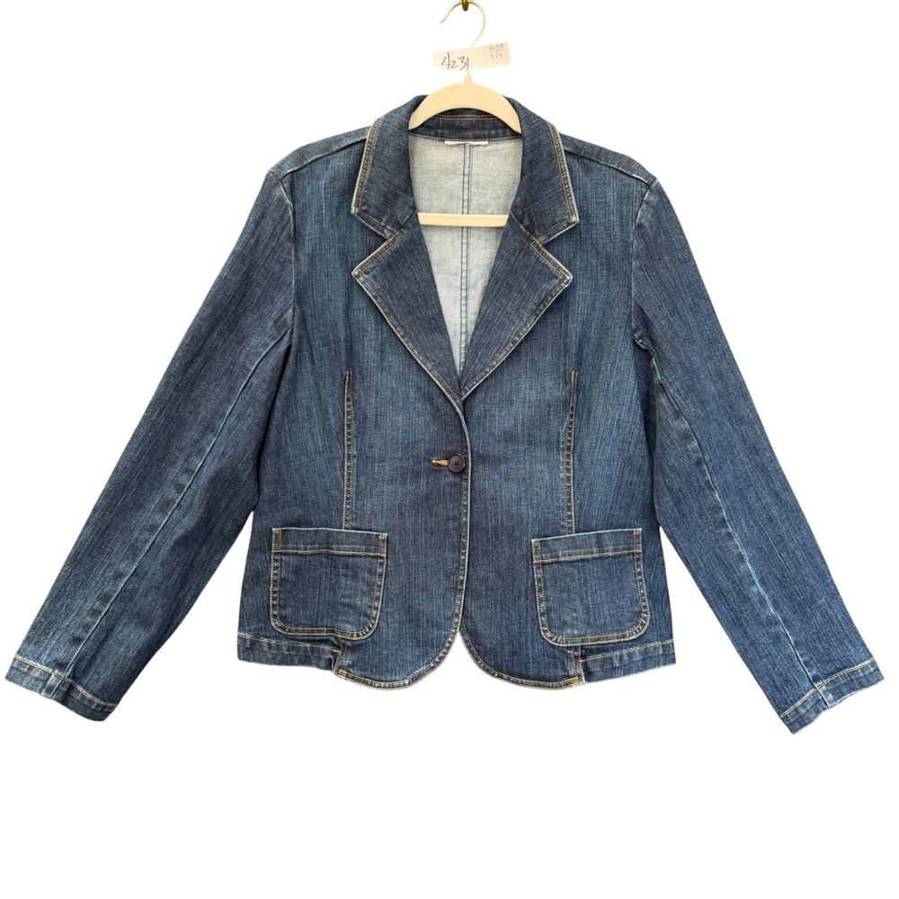 Jean Jacket Stretch blazer Women M Blue Denim Blazer Fall Casual Classic Western